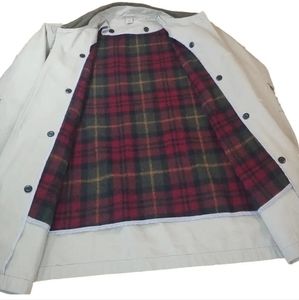 Vtg Chore Barn Coat Canvas Cargo Jacket Khaki Pockets Wool Blanket Lined Large